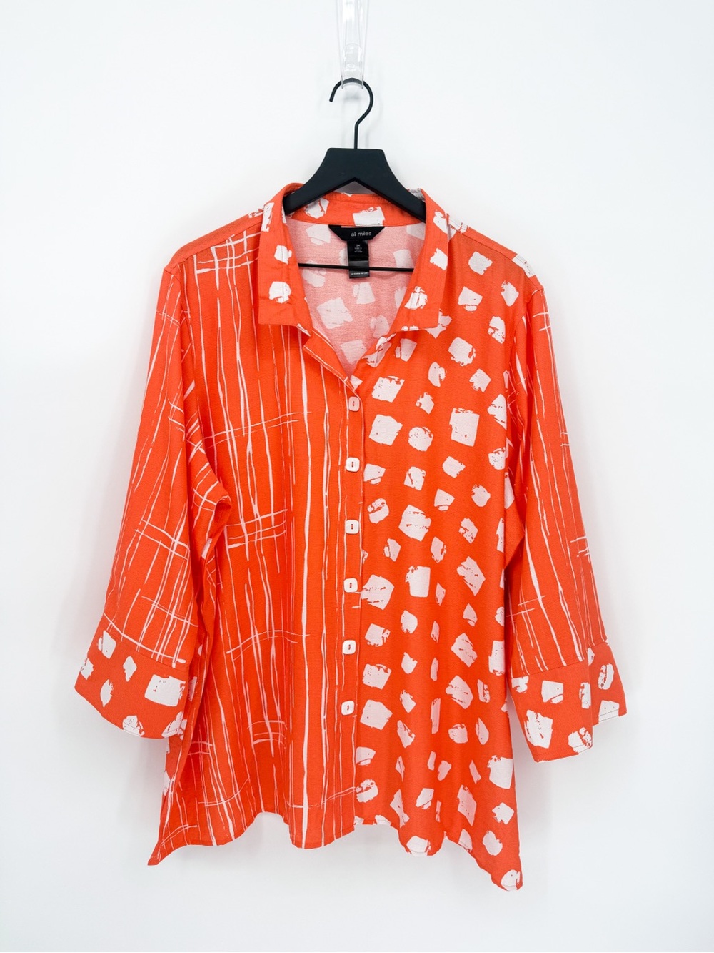 NWT Ali Miles Coral Abstract Mixed Print Lagenlook Tunic Blouse 2X